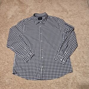 Men's Navy and White Gingham Button-Down Shirt
